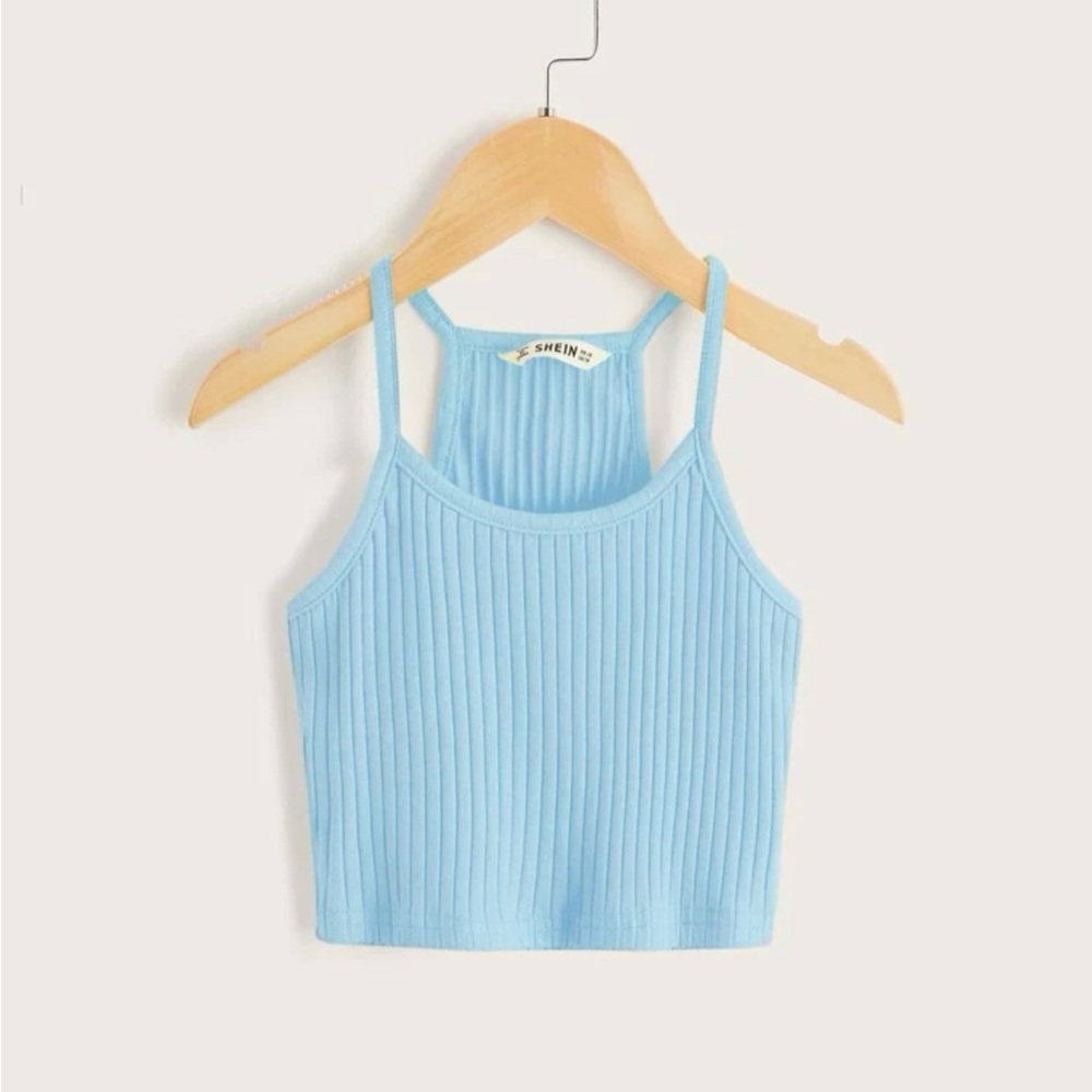 SHEIN Girls Solid Rib-knit Racerback Cami Top